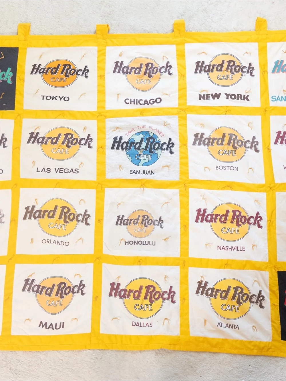 Handmade Hard Rock Cafe T-Shirt Quilt Wall Hanging 52”x67” Travel Souvenir